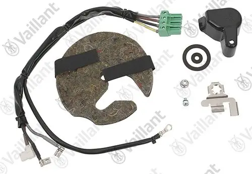 Vaillant Kabelbaum mit mehreren Anschlüssen, einem Kompressor-Element, Montageschrauben und Dichtungen, zur Verwendung in Heizungs- oder Kühlsystemen.